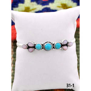 Southwest Handmade Pink <b>Opal</b> & Kingman Sterling Silver Cuff <b>Bracelet</b> Fashionable Accessory - Product Image 3
