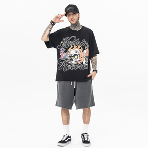 T-shirt graphique pour homme personnalisé, lavage à l'acide, impression sérigraphique de haute qualité, séchage rapide, respirant, col rond, manches courtes, coton - Product Image 2