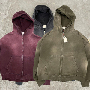 Sudadera con capucha de doble capa, ropa de calle personalizada de alta calidad, lavado ácido, Sol desteñido, bolsillos desgastados, forro polar bordado de algodón 100% - Product Image 6