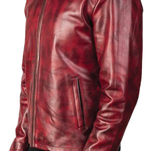 Chaqueta de cuero Borgoña desgastada para hombre, prendas de vestir exteriores de estilo motorista Vintage de piel de vaca Real para moda informal e Invierno - Product Image 2