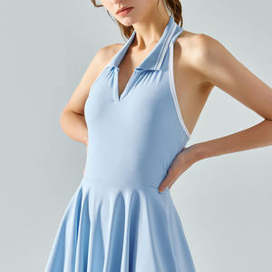 Vestido DE TENIS Polo sin espalda con parte delantera para mujer, ropa de Pádel de Color de contraste personalizada, almohadillas integradas, Falda plisada, deportes transpirables de secado rápido - Product Image 4