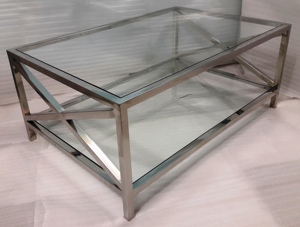 Ensemble de 3 tables basses et tables d'appoint en acier inoxydable avec plateaux personnalisés Finition or rose or de luxe moderne - Product Image 4