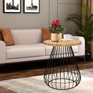 Wholesale Price Nordic Luxury Industrial Top Wood with Metal Frame <b>Black</b> Custom Color Side <b>Tables</b> <b>Round</b> Center <b>Coffee</b> <b>Table</b> - Product Image 3