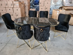 Luxury Convertible Modern <b>6</b>-Piece <b>Dining</b> Room <b>Set</b> with <b>Velvet</b> <b>Chairs</b> Metal & MDF Table Contemporary Home Furniture - Product Image 3
