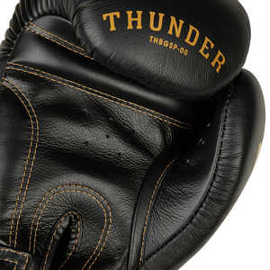 Gants de boxe Thunder-Black avec poignets lacés, en cuir de vachette personnalisable, tailles 10oz 12oz 14oz 16oz pour le kickboxing et le MMA - Product Image 4