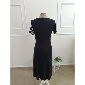 Robe mi-longue en viscose à manches courtes et col rond pour femme avec détail imprimé léopard et fente, 33276 - Product Image 6
