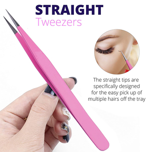 Top High Quality Best Pink Color Straight and Curved Tip Tweezers for Eyelash Beauty Care Eyelashes Extension Tweezers - Product Image 4