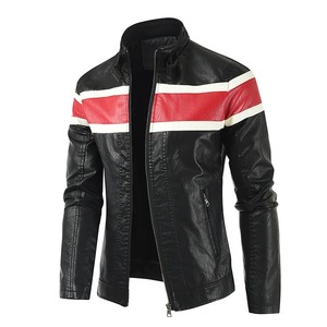 Men's Trendy Motorcycle Jacket Autumn Winter <b>Down</b> Wool Lined PU Leather Jacket with Standing Collar for Middle-aged Elderly - Product Image 2