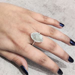 Joyería de piedra áspera de exportación, anillo de mujer, aguamarina Natural, piedra preciosa cruda, piedra natal de marzo, anillo de Plata de Ley 925 martillado - Product Image 3