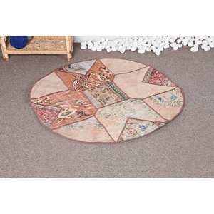 Tapis Vintage Bohème Laine 3.3X3.3 pieds Beige Marron Patchwork Design pour Grande Surface pour Entrée Couloir Peluche Tapis Latex - Product Image 1