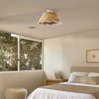 Lámpara de Techo de Jacinto de Agua con Borde Ondulado, Tejida a Mano, de Mimbre Natural, Estilo Boho, Decorativa para Interiores