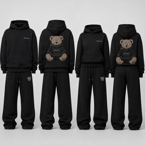Tuta con Cappuccio <span class=keywords><strong>One</strong></span> <span class=keywords><strong>Apex</strong></span> Nera, Oversize con Ricamo Orso Teddy, Streetwear Unisex per Adulti, Abbigliamento Autunnale - Product Image 2