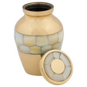 Venta directa de fábrica, urna de recuerdo de perlas de aluminio dorado y blanco, precio mínimo, venta amplia para adultos - Product Image 2