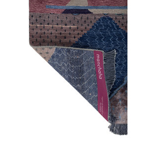 Tapis Manchaha bleu noué à la main en laine et soie de bambou, épaisseur 10 mm, motif géométrique abstrait pour la maison, couloir, modèle rectangulaire - Les-2789 - Product Image 5