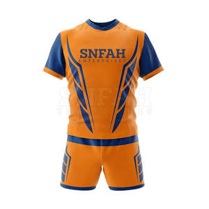 Ensembles d'uniformes de rugby unisexes respirants 100 % polyester à manches courtes, couleurs et logo personnalisables, tissu de haute qualité 360g, fabrication sportive - Product Image 1