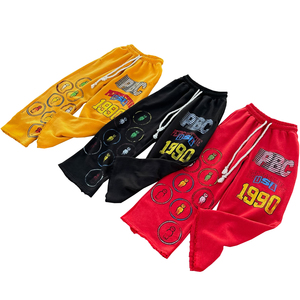 กางเกงวอร์มผู้ชายทรงวินเทจผ้าหนา ฟรีเชอร์เทอร์รี่ ขากว้าง ล้างสีแบบแอซิด ทรงบานหลวม - Product Image 1