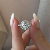 Cincin pertunangan Halo berlian Cemerlang bulat 2 karat, cincin lamaran emas putih/14k atau 18k Lab VVS2/2ct D