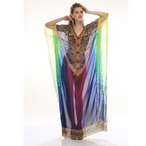 Léger Georgette Tribal imprimé femmes Maxi caftan robe taille libre confortable coupe ample parfait été Bikinis vêtements de plage - Product Image 4