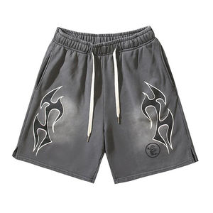 Pantalones Cortos de Algodón al Por Mayor, Color y Etiquetas Personalizadas, Pantalones Cortos de Felpa Francesa Desgastados con Lavado Ácido para Hombre, Ropa de Verano - Product Image 1