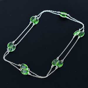 Collar ovalado de peridoto verde, cadena de piedras preciosas de gota de Plata de Ley 925, conjunto de bisel, joyería hecha a mano, colgante de piedra verde elegante, regalo - Product Image 3