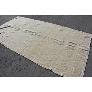 Tapis turc vintage 5,1x10 pieds, écologique, grand patchwork, avec envers en latex, en laine ombrée blanc-gris - Product Image 2