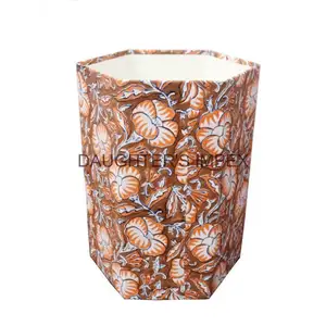 Hand block Print Dustbin Beautiful Study Room Dustbin Floral Printed Card Board Trash Can Bin Indian Handmade Waste Garbage Bin