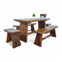 Mesa de Comedor Plegable de Madera Sua con Borde Natural y Sillas, Juego de Comedor Moderno y de Lujo para Uso en Interiores y Exteriores, Cocina/Sala de Estar, Indonesia