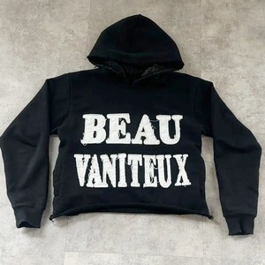 Patch brodé personnalisé, sweat-shirt à capuche oversize à épaules tombantes pour homme, streetwear, ourlet brut, haut de yoga, 100% coton, lettre - Product Image 4