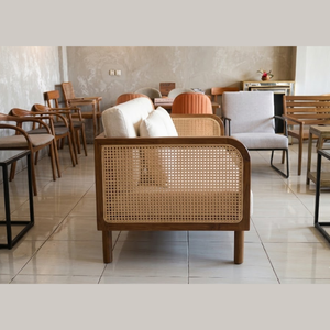 Canapé de salon, dimensions 236x85x78, combinaison bois de teck et rotin, design moderne et élégant - Product Image 6