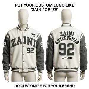 Premium Womens Varsity <b>Jacket</b> 700 GSM Melton Wool 320 GSM PU <b>Leather</b> Sleeves Grey Navy Custom Patch Logo - Product Image 1