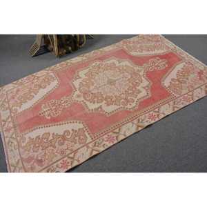 Turkish Eco-Friendly Area Rug 4.2x7.4 ft (128x225 Cm) Vintage <b>Red</b> Patchwork <b>Wool</b> Latex Backing Rug - Product Image 2