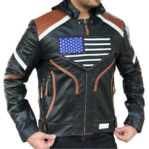 Blouson en cuir pour homme 2024, style motard, drapeau américain, coupe-vent, chauffant, hiver, style urbain, qualité supérieure, vintage, faible MOQ, authentique - Product Image 1