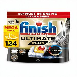 Tablettes lave-vaisselle Finish, Ultimate Plus, 124 unités (62 x 2 paquets), Lemon Sparkle, Puissant contre la graisse, Notre nettoyage et brillance les plus intensifs - Product Image 1