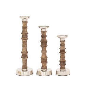 Bougeoir en bois pour décoration de table candélabre salon décor bougie pilier support ensemble de 3 fabriqués à la main - Product Image 2