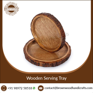 Offre Spéciale ensemble de plateaux de décoration au design personnalisé plateau de service en bois de haute qualité avec écorce de bois de manguier nourriture pour la maison 2 pièces ensemble de plateaux à café - Product Image 2