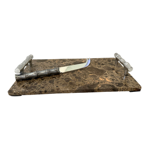Plateau de service en marbre naturel fait à la main de qualité supérieure Design structuré de premier plan pour la décoration de table - Product Image 1