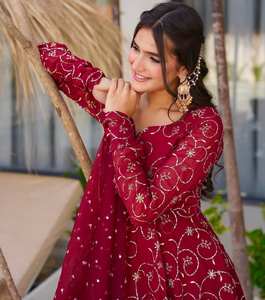 Vestido de Diseñador con Dupatta, Tela de Georgette Sintética Pesada con Bordado y Lentejuelas, para Fiestas y Bodas, Reversible, Zain Exports - Product Image 3