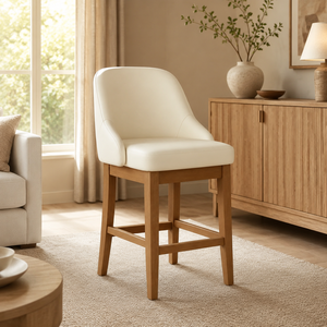 Chaise de comptoir moderne rembourrée crème avec accoudoirs, tabouret de bar à structure en bois massif pour cuisine, hôtel, restaurant, vente en gros, exportation - Product Image 2