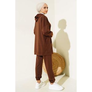 Ensemble 2 pièces à capuche avec jambe élastique Marron - Product Image 3