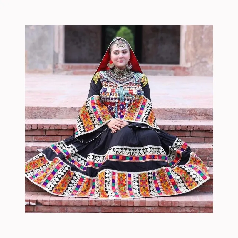 部族のエスニックヴィンテージドレス、アフガニスタン/パキスタンパーティーの伝統的な刺Embroidered色のドレスアフガニドレス