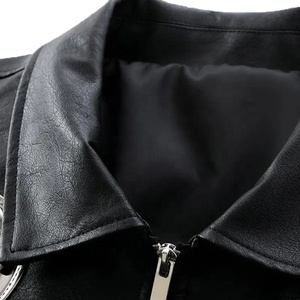 <b>Men's</b> PU Leather Bomber <b>Jacket</b> Moto <b>Biker</b> Style Embroidered Patch Design Turn-Down Collar Zipper Closure Regular Fit Winter - Product Image 5