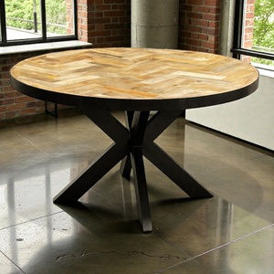 Table à manger en bois de manguier massif faite à la main |   Meubles de salle à manger de style loft industriel moderne |   Marque Akku Arts |   Plusieurs tailles et couleurs - Product Image 2
