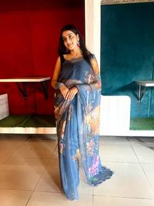 Dernier plus export indien ethnique fantaisie Designer femmes imprimé soie douce Saree avec chemisier à la mode ethnique lourd travail à la main Saree - Product Image 3