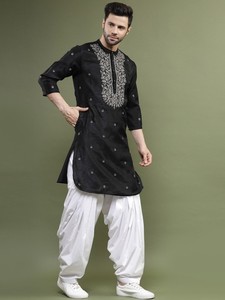 เสื้อคุร์ตาสไตล์วินเทจ Rajas Kurtis ปักมือ ผ้าโพลีเอสเตอร์ สำหรับฤดูร้อน คอปกแบบแบนด์ สำหรับผู้ชาย - Product Image 3
