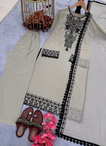 Ensemble de robe et de dupatta en dentelle brodée lourde de couleur vive, exclusif et tendance, pour le mois de l'Aïd et du Ramadan, pour les occasions spéciales - Product Image 6
