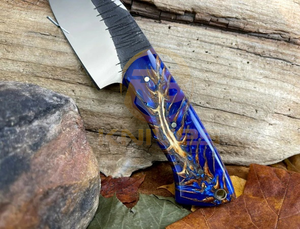 Cuchillo de Caza de Acero de Damasco Hecho a Mano OEM |   Cuchillo de Supervivencia para Exteriores con Hoja Fija y Mango de Resina, Funda de Cuero, 3 Años - Product Image 3