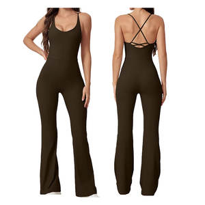 Pantalones acampanados de etiqueta privada, mono de gimnasio para mujer, correas ajustables entrecruzadas, peleles con espalda en V, ropa de verano para mujer, deportes, Fitness, Yoga - Product Image 6