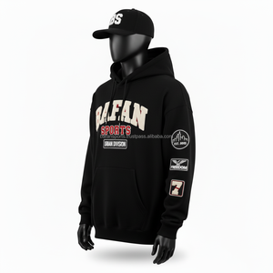 Sudadera con capucha de alta calidad de 350 GSM en color negro con logotipo frontal de chenilla y múltiples bordados personalizados. - Product Image 3