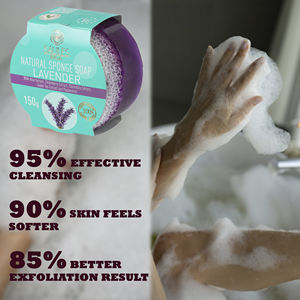 Jabón Sólido Lavender Bliss con Esponja, Calmante, Hidratante, Suavizante, Alta Calidad, Venta al por Mayor, Hecho en la UE - Product Image 4