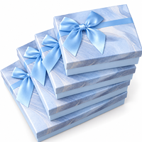 Boîte cadeau rigide en satin bleu de luxe avec nœud, réutilisable, avec couvercle et base, pour mariage, logo personnalisé, OEM, ODM